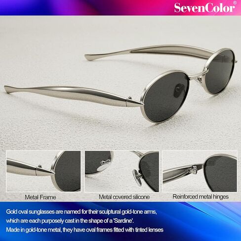 Trendy Oval Sunglasses for Women Men 2025 Gold Small Oval Sardine Sun Glasses Retro Metal Frame Shades in Kuwait