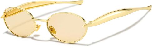 Trendy Oval Sunglasses for Women Men 2025 Gold Small Oval Sardine Sun Glasses Retro Metal Frame Shades in Kuwait
