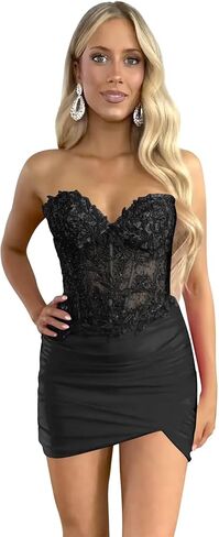 Short Mermaid Homecoming Dresses for Teens Lace Appliques Prom Dress with Slit He4036 in Saudi Arabia