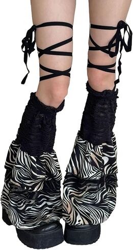 BOLLEY JOSS Women's Lace Leg Warmers Y2K Cute Ruffle Trim Leg Sleeve Leopard Print Boot Socks Harajuku Lolita Mesh Socks in Saudi Arabia
