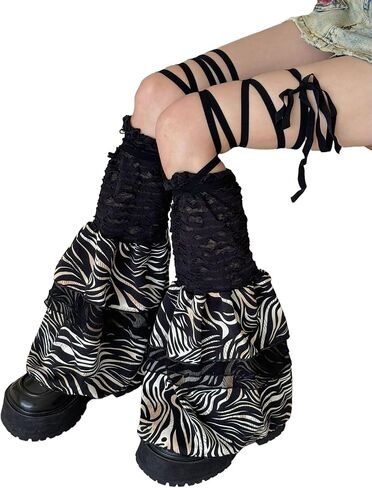 BOLLEY JOSS Women's Lace Leg Warmers Y2K Cute Ruffle Trim Leg Sleeve Leopard Print Boot Socks Harajuku Lolita Mesh Socks in Saudi Arabia
