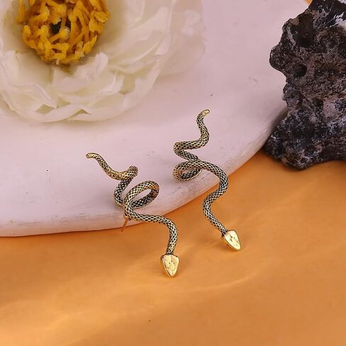 Gold Snake Earrings for Women Punk Goth Front Back Snake Stud Earrings Vintage Medusa Drop Earrings Halloween Costume Accessories in Saudi Arabia