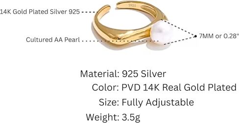 QueenBee 14K Gold and Silver Plated Pearl Ring – Adjustable Open Band, Minimalist Statement Ring, Modern Asymmetric Design, Elegant High-Polish Unique Pearl Jewelry, Trendy Gift for Her, Jewelry Gift for Birthdays, Mother's Day, Holidays in Kuwait