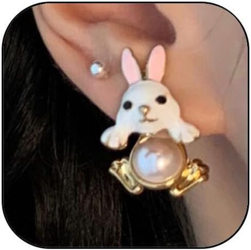 Easter Bunny Earrings for Women Cute Pearl Rabbit Ear Jacket Earrings for Women Party Jewelry in Saudi Arabia