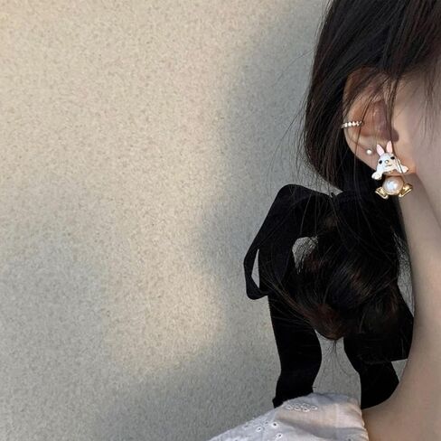 Easter Bunny Earrings for Women Cute Pearl Rabbit Ear Jacket Earrings for Women Party Jewelry in Saudi Arabia