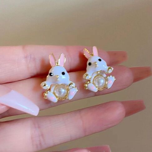 Easter Bunny Earrings for Women Cute Pearl Rabbit Ear Jacket Earrings for Women Party Jewelry in Saudi Arabia