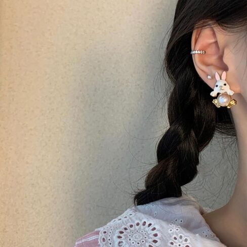Easter Bunny Earrings for Women Cute Pearl Rabbit Ear Jacket Earrings for Women Party Jewelry in Saudi Arabia