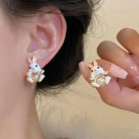 Easter Bunny Earrings for Women Cute Pearl Rabbit Ear Jacket Earrings for Women Party Jewelry in Saudi Arabia