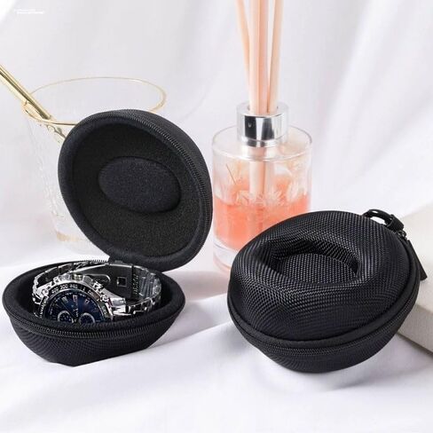 Watch Travel Case with Zipper, Waterproof Round Single Watch Storage Box for Wristwatches & Smartwatches up to 50mm, Portable Organizer for Men Women, Black in Saudi Arabia