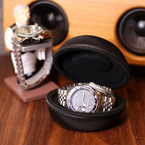 Watch Travel Case with Zipper, Waterproof Round Single Watch Storage Box for Wristwatches & Smartwatches up to 50mm, Portable Organizer for Men Women, Black in Saudi Arabia