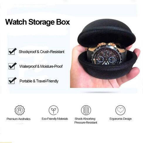 Watch Travel Case with Zipper, Waterproof Round Single Watch Storage Box for Wristwatches & Smartwatches up to 50mm, Portable Organizer for Men Women, Black in Saudi Arabia
