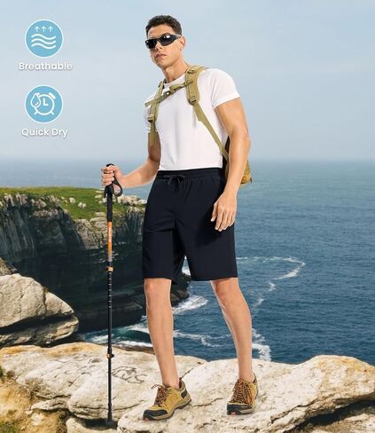 BASUDAM Men's Hiking Running Shorts Summer Quick Dry Lightweight Athletic Outdoor Travel Camping Cargo with Zipper Pockets in Kuwait