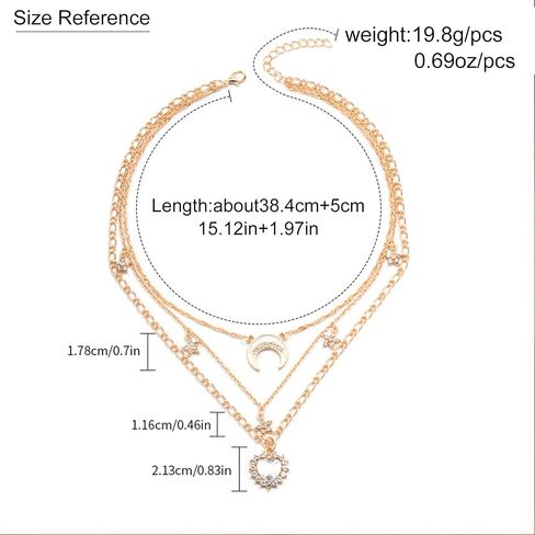 Layered Gold Necklaces for Women, 14K Gold Plated Stackable Stack Choker Necklaces Trendy Layering Star/Moon Pendant Chain Necklace Set Jewelry for Mother in Saudi Arabia