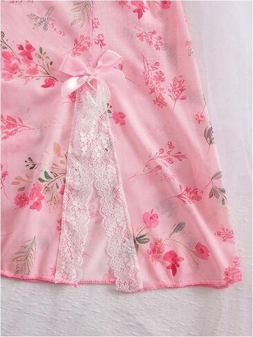 Floerns Women's Floral Bow Nightgown Dress Lace Trim Sleepwear Lingerie Dresses with Thong in Saudi Arabia