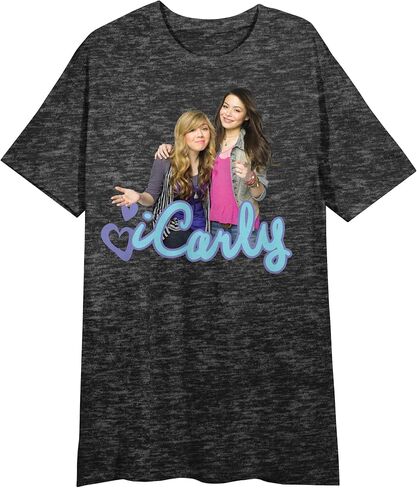 iCarly Sam & Carly Crew Neck Short Sleeve Black Heather Women's Night Shirt in Saudi Arabia