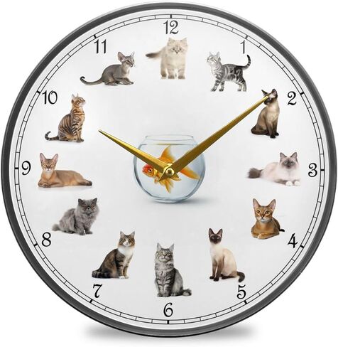 Cat Wall Clock Battery Operated Desk Clock, 12 inch Silent Non Ticking Acrylic Wall Clocks for Bedroom Living Room Office Classroom Kitchen Decor in Saudi Arabia