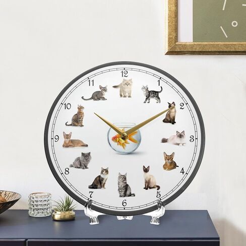 Cat Wall Clock Battery Operated Desk Clock, 12 inch Silent Non Ticking Acrylic Wall Clocks for Bedroom Living Room Office Classroom Kitchen Decor in Saudi Arabia