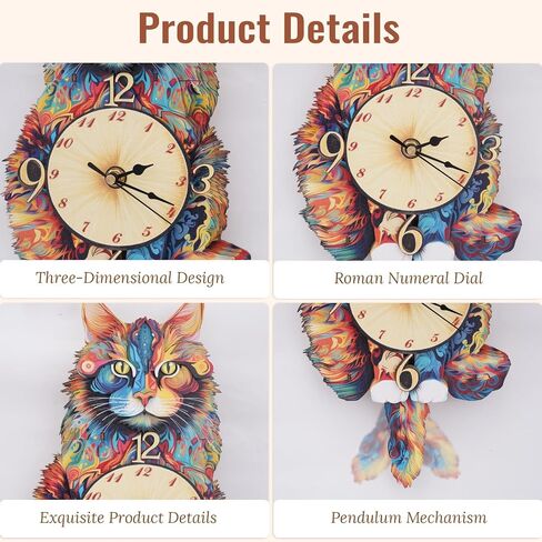 3D Puzzle for Adults - Wooden Cat Clock for Room Decoration, DIY Build Mechanical Wall Clock with Roman Numerals, Personalized Gift for DIY Lovers in Kuwait