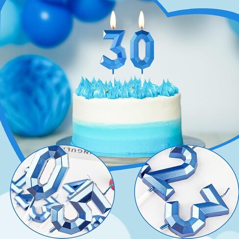 شمعة عيد الميلاد العاشر، رقم 10، شموع زرقاء، تصميم ثلاثي الأبعاد لتزيين الكيك، شمعة عيد ميلاد سعيد للنساء والرجال، واحتفالات الذكرى السنوية للزفاف، لوازم الحفلات in Kuwait