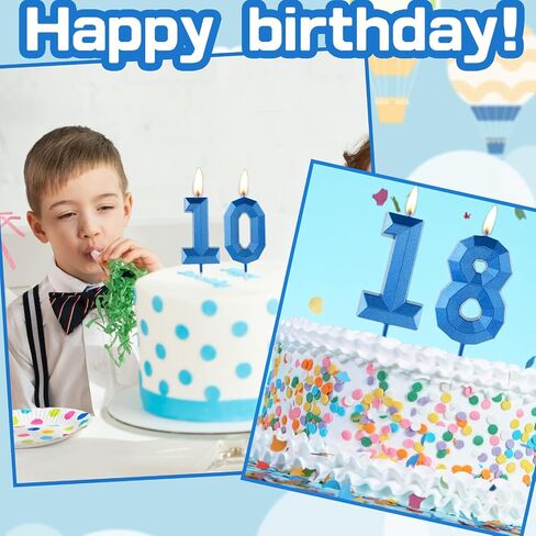 شمعة عيد الميلاد العاشر، رقم 10، شموع زرقاء، تصميم ثلاثي الأبعاد لتزيين الكيك، شمعة عيد ميلاد سعيد للنساء والرجال، واحتفالات الذكرى السنوية للزفاف، لوازم الحفلات in Kuwait