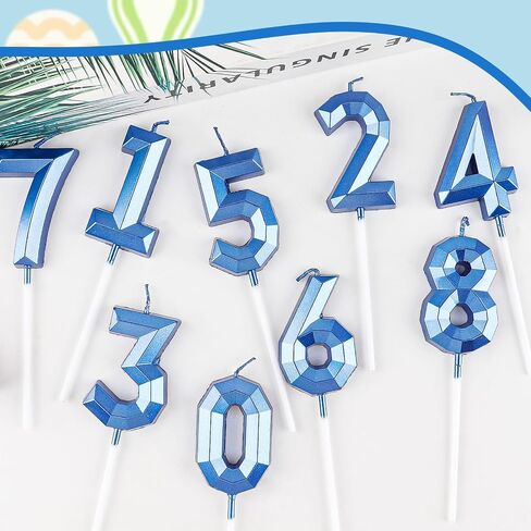 شمعة عيد الميلاد العاشر، رقم 10، شموع زرقاء، تصميم ثلاثي الأبعاد لتزيين الكيك، شمعة عيد ميلاد سعيد للنساء والرجال، واحتفالات الذكرى السنوية للزفاف، لوازم الحفلات in Kuwait