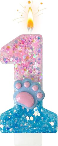 Pink Blue Cat and Dog Paw Number Candles, Pet Themed Candles, Cupcake Decorations, Suitable for Party Celebrations, Boys and Girls Birthday Decorations（7） in Kuwait