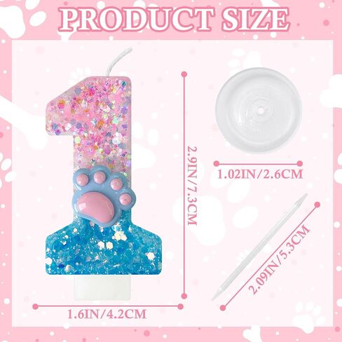 Pink Blue Cat and Dog Paw Number Candles, Pet Themed Candles, Cupcake Decorations, Suitable for Party Celebrations, Boys and Girls Birthday Decorations（7） in Kuwait