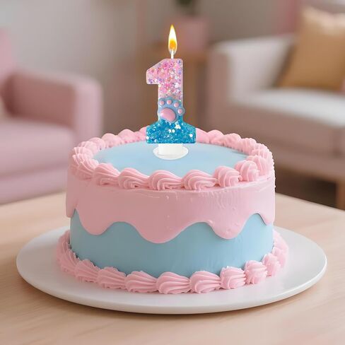 Pink Blue Cat and Dog Paw Number Candles, Pet Themed Candles, Cupcake Decorations, Suitable for Party Celebrations, Boys and Girls Birthday Decorations（7） in Kuwait