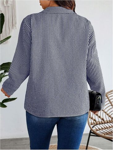 SweatyRocks Women's Plus Size Button Down Shirt Long Sleeve Gingham Plaid Work Collared Blouse Top in Saudi Arabia