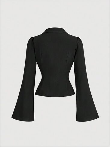 MakeMeChic Women's Bell Sleeve Button Down Shirt V Neck Ruched Collared Work Blouse Tops in Saudi Arabia