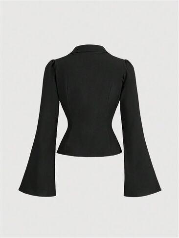 MakeMeChic Women's Bell Sleeve Button Down Shirt V Neck Ruched Collared Work Blouse Tops in Saudi Arabia