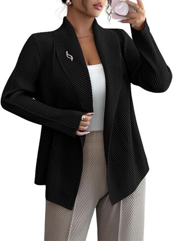 Womens Loose Fall Outwear Ribbed Blazer Jacket Blazers Notched Lapel Jacket in Kuwait