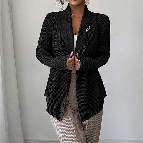 Womens Loose Fall Outwear Ribbed Blazer Jacket Blazers Notched Lapel Jacket in Kuwait