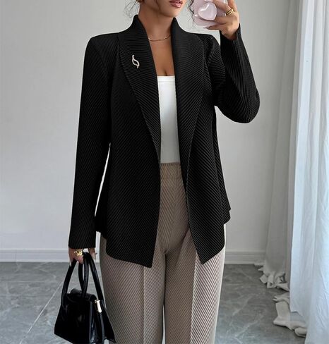 Womens Loose Fall Outwear Ribbed Blazer Jacket Blazers Notched Lapel Jacket in Kuwait