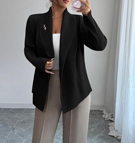 Womens Loose Fall Outwear Ribbed Blazer Jacket Blazers Notched Lapel Jacket in Kuwait