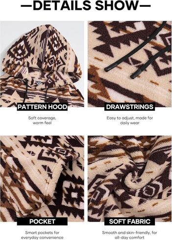 Mens Tribal Aztec Hoodie Sherpa Fluff Allover Print Sweatshirt Long Sleeve Thermal Vintage Graphic Shirt (S-XXL) in Saudi Arabia