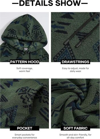 Mens Tribal Aztec Hoodie Sherpa Fluff Allover Print Sweatshirt Long Sleeve Thermal Vintage Graphic Shirt (S-XXL) in Kuwait