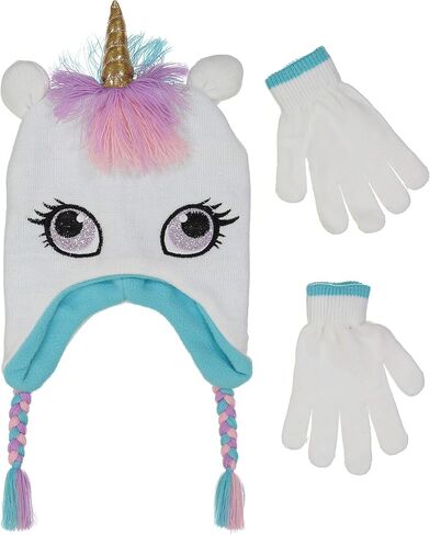 Girls Knitted Animal Beanie Winter Hat and Glove Set [4015] (Fox Hat) in Kuwait
