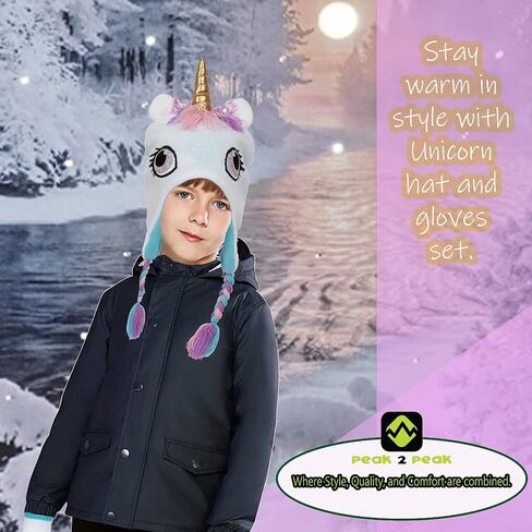 Girls Knitted Animal Beanie Winter Hat and Glove Set [4015] (Fox Hat) in Kuwait