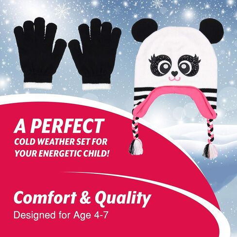 Girls Knitted Animal Beanie Winter Hat and Glove Set [4015] (Fox Hat) in Kuwait