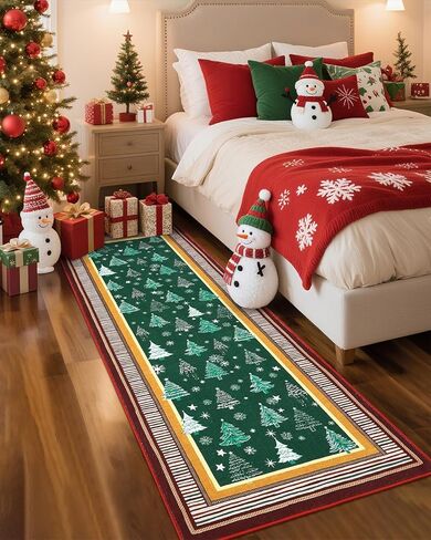 garveehome 2x6 عيد الميلاد العداءين البساط للممرات عدم الانزلاق، شجرة عيد الميلاد طباعة سجاد المطبخ قابل للغسل منطقة البساط للمدخل، كومة منخفضة لينة الأخضر عطلة ديكور السجاد لغرفة النوم غرفة الغسيل in Kuwait