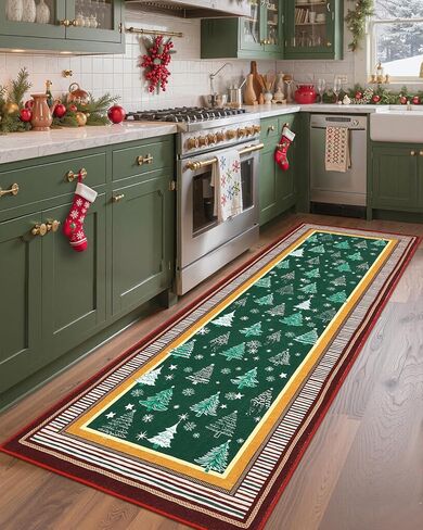 garveehome 2x6 عيد الميلاد العداءين البساط للممرات عدم الانزلاق، شجرة عيد الميلاد طباعة سجاد المطبخ قابل للغسل منطقة البساط للمدخل، كومة منخفضة لينة الأخضر عطلة ديكور السجاد لغرفة النوم غرفة الغسيل in Kuwait