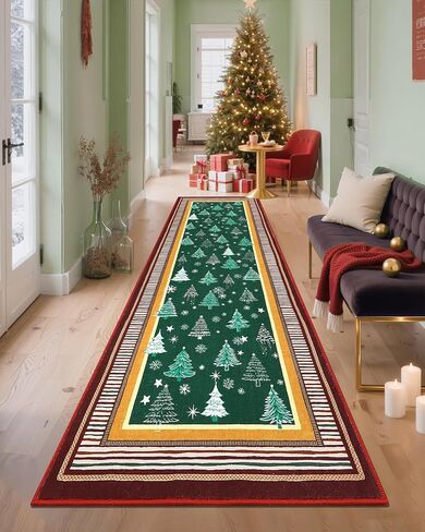 garveehome 2x6 عيد الميلاد العداءين البساط للممرات عدم الانزلاق، شجرة عيد الميلاد طباعة سجاد المطبخ قابل للغسل منطقة البساط للمدخل، كومة منخفضة لينة الأخضر عطلة ديكور السجاد لغرفة النوم غرفة الغسيل in Kuwait