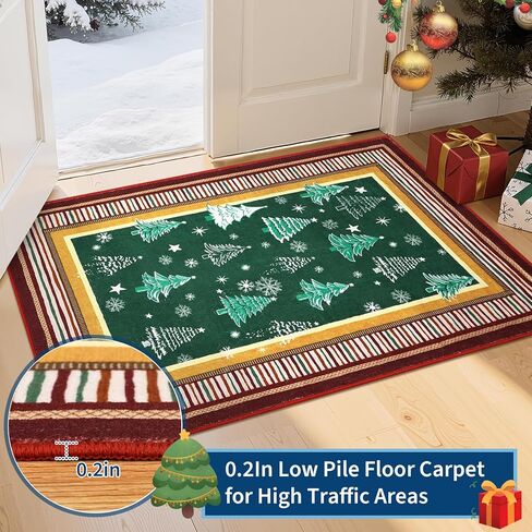 garveehome 2x6 عيد الميلاد العداءين البساط للممرات عدم الانزلاق، شجرة عيد الميلاد طباعة سجاد المطبخ قابل للغسل منطقة البساط للمدخل، كومة منخفضة لينة الأخضر عطلة ديكور السجاد لغرفة النوم غرفة الغسيل in Kuwait