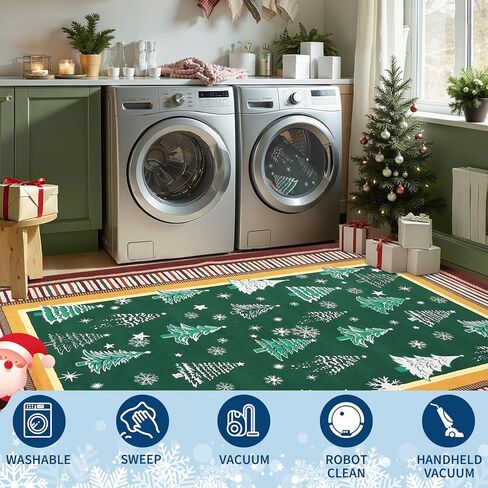 garveehome 2x6 عيد الميلاد العداءين البساط للممرات عدم الانزلاق، شجرة عيد الميلاد طباعة سجاد المطبخ قابل للغسل منطقة البساط للمدخل، كومة منخفضة لينة الأخضر عطلة ديكور السجاد لغرفة النوم غرفة الغسيل in Kuwait