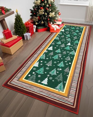 garveehome 2x6 عيد الميلاد العداءين البساط للممرات عدم الانزلاق، شجرة عيد الميلاد طباعة سجاد المطبخ قابل للغسل منطقة البساط للمدخل، كومة منخفضة لينة الأخضر عطلة ديكور السجاد لغرفة النوم غرفة الغسيل in Kuwait