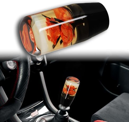 W-POWER Universal 10CM JDM Clear Real Flowers Durable Acrylic Manual Car Gear Stick Shift Knob, 5 6 Speed for Manual Automatic Vehicles with Adapters (Purple Flower) in Saudi Arabia