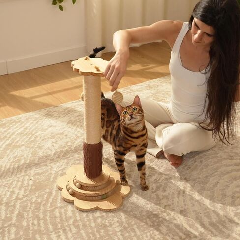 4-in-1 Solid Wood Kitten Scratching Post for Indoor Cats with Feather Toy in Saudi Arabia