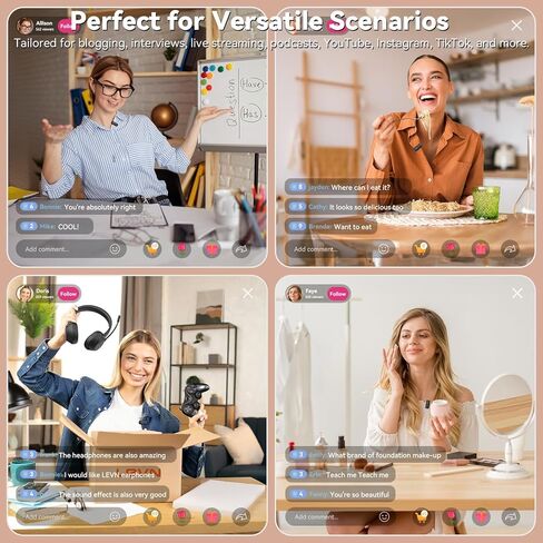 LEVN Wireless Lavalier Microphone, Microphone for iPhone (2 TX + 2 RX + Charging Case), Mini Mic with Noise Cancellation, 20H Battery, 200ft, Wireless Microphone for iPhone 15/14/13/12, Android in Kuwait