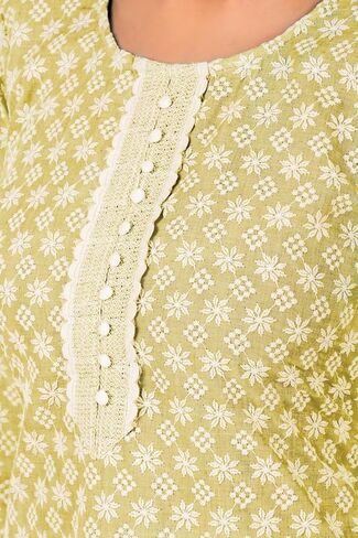Ladyline 100% قطن Chikankari مطرز تونيك كورتي توب لكناوي رقبة دائرية 3/4 كم كورتا in Saudi Arabia